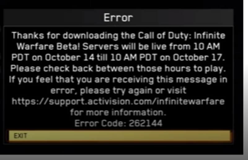 Error Code 262144